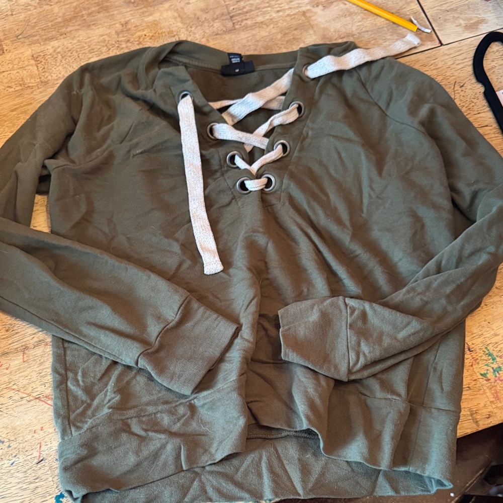 a.n.a Olive Green Lace-Up Top